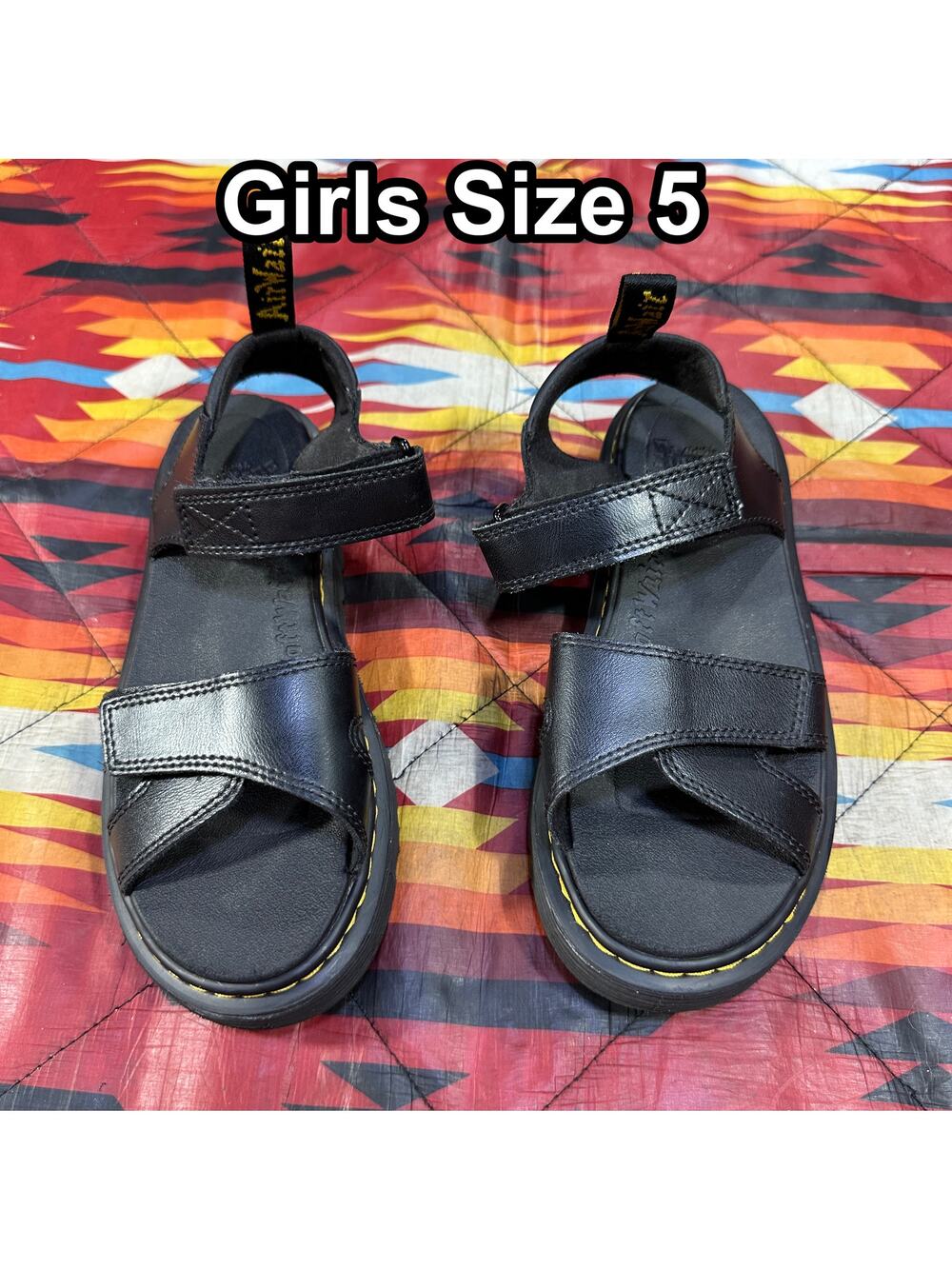 Dr. Martens Vossie J Black Sandals Girls Size 5 Strap